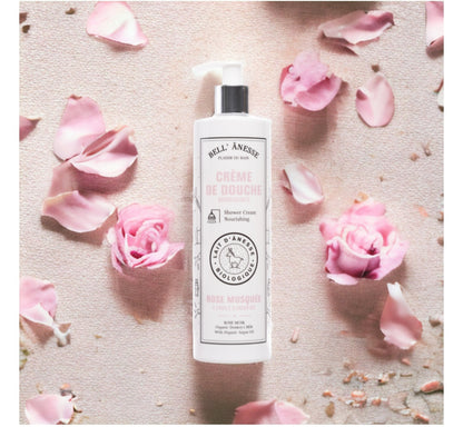 Crème de douche à la rose musquée au lait d'ânesse BIO 400ml