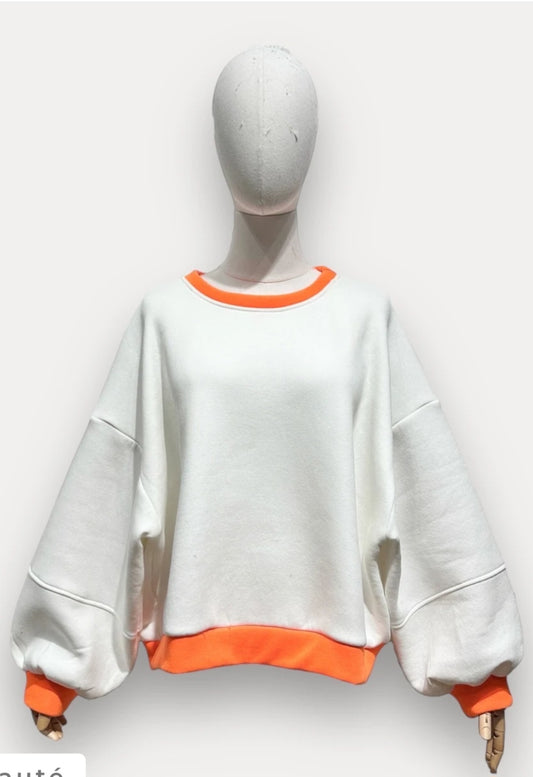 Pull JADE à manches longues avec bordure colorées Orange Taille Unique